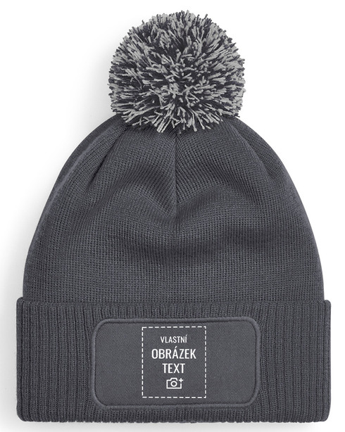 Pletená čepice s bambulí a vlastním potiskem