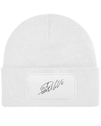 Čepice s obdélníkovou nášivkou a podpisem Ronalda