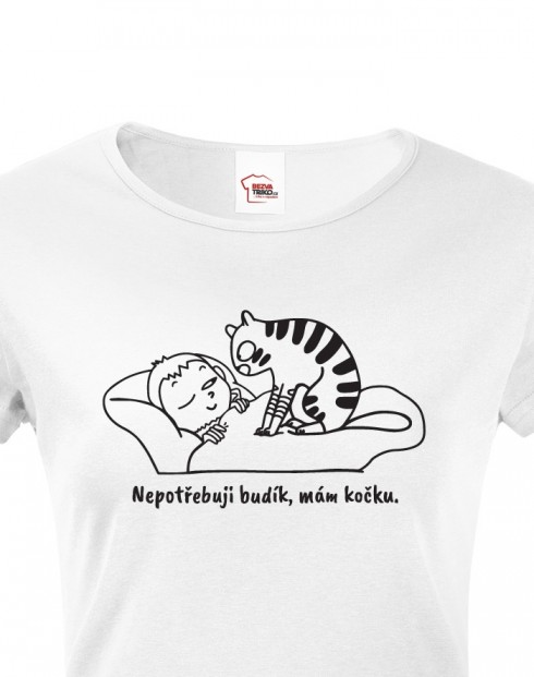 Dámské tričko Nepotřebuji budík, mám kočku