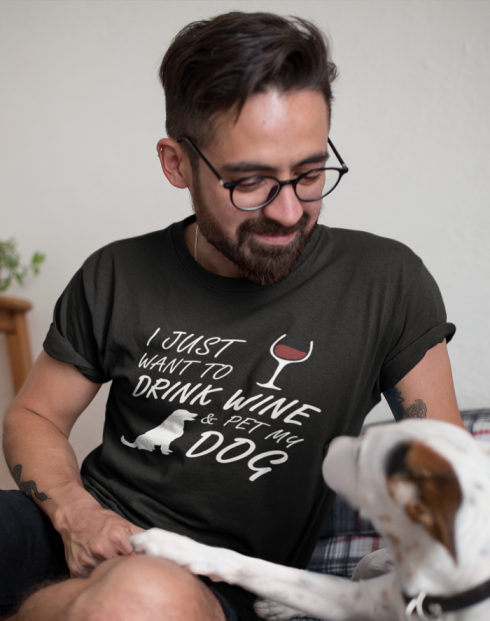 Pánské tričko - Drink wine and dog