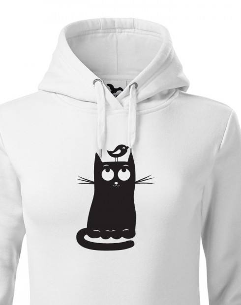 Dámská mikina s kočkou a ptáčkem