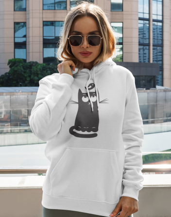 Dámská mikina s kočkou a ptáčkem