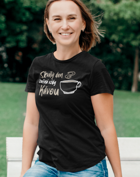 Dámské tričko - Skvělý den začína vždy kávou