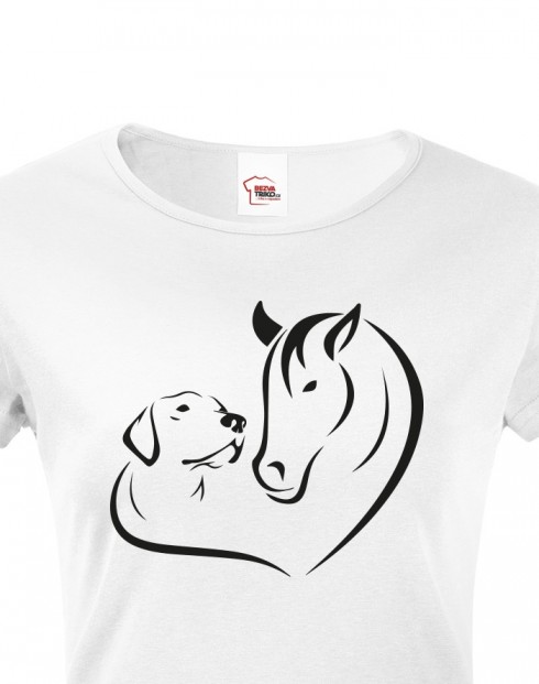 Dámské tričko Srdce kůň a pes