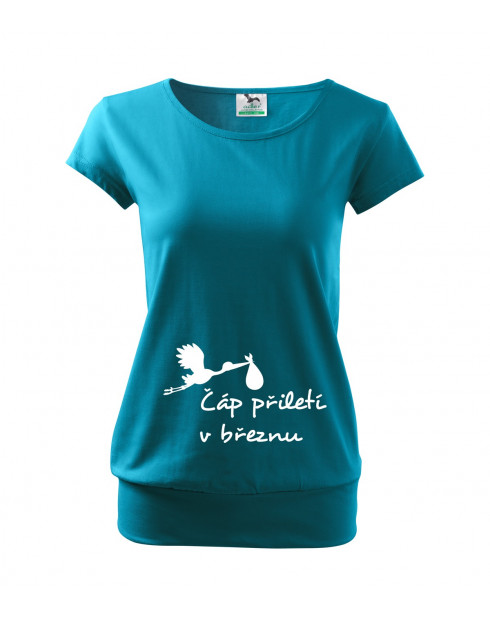Těhotenské tričko s potiskem Čáp přiletí...