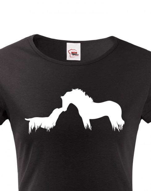 Dámské tričko Potisk kůň a pes