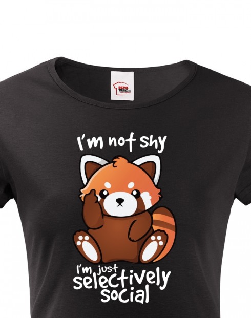 Dámské tričko s červenou pandou I am not shy